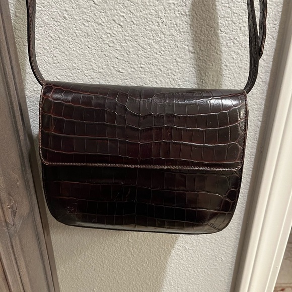 Salvatore Ferragamo Dark Brown Croc-Embossed Crossbody Bag - Picture 2 of 13